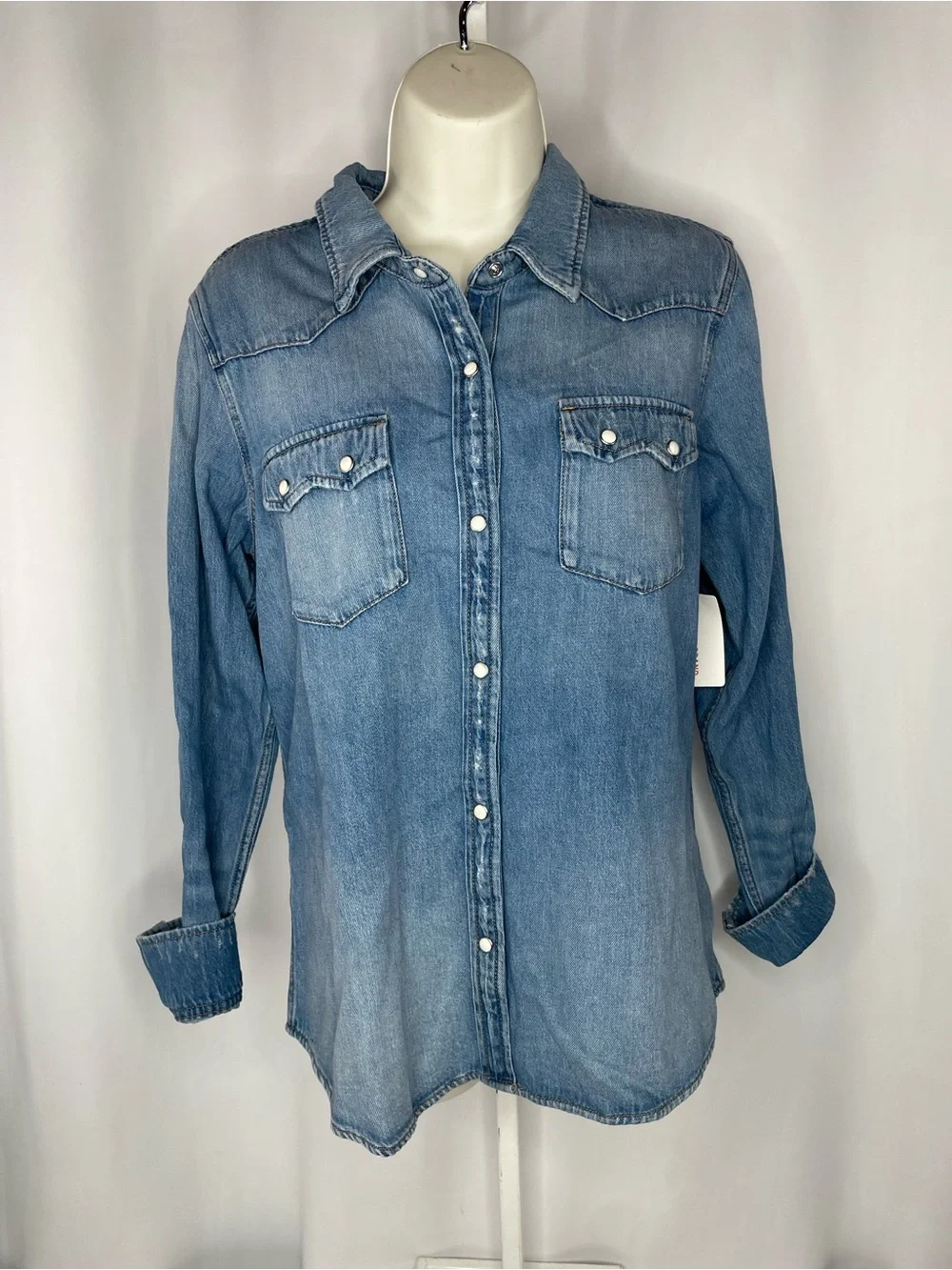 Lucky Brand Denim Western Shirt Medium Snap Button Chambray Jean Top NWT - Picture 1 of 11